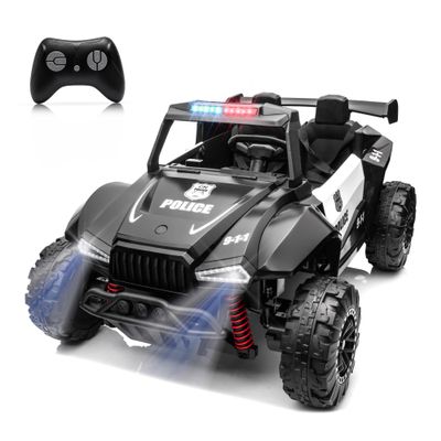 24V 2-Seater Police Car Kids Ride On Car Electric Off-Road UTV Side by Side with 200W*2 Powered Wheel Electric Vehicle with Remote Control, Bluetooth, LED Light Gift for Boys and Girls Black
