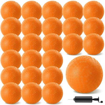 HSLCGF 24 Pcs Dodgeballs 5 Inch Playground Ball Orange Kickball Inflatable Rubber Handball Bouncy Dodge Ball with 1 Hand Pump for Outdoors Ball Games Gym Camps Picnic (Orange)