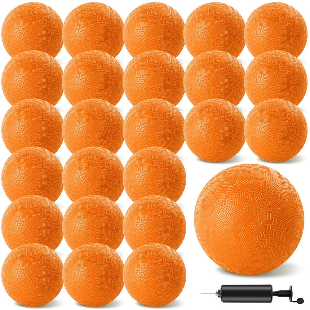 HSLCGF 24 Pcs Dodgeballs 5 Inch Playground Ball Orange Kickball Inflatable Rubber Handball Bouncy Dodge Ball with 1 Hand Pump for Outdoors Ball Games Gym Camps Picnic (Orange)