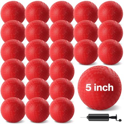 HSLCGF 24 Pcs Dodgeballs 5 Inch Playground Ball Red Kickball Inflatable Rubber Handball Bouncy Dodge Ball with 1 Hand Pump for Outdoors Ball Games Gym Camps Picnic (Red)