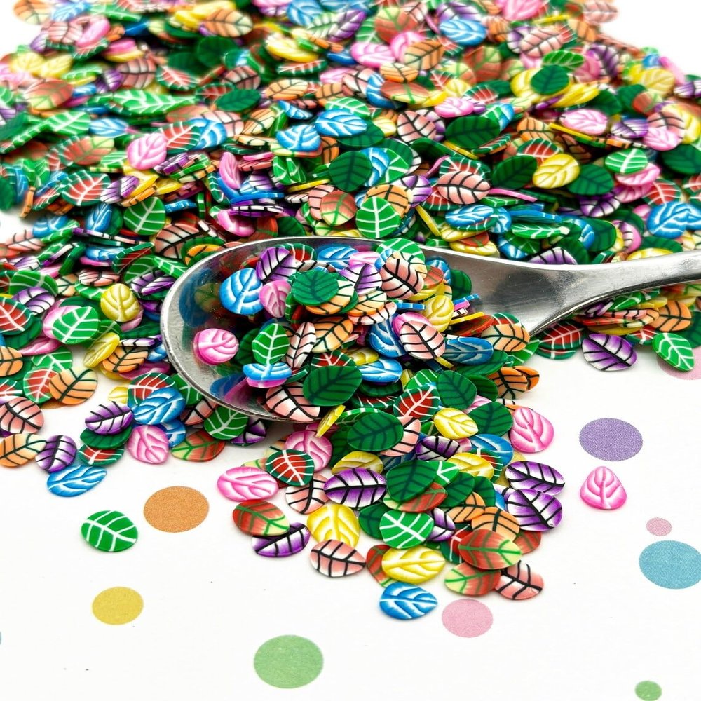 Assorted Leaf Polymer Clay Sprinkles, Fake Sprinkle Mix for Crafts, Fake Bake, Slime, Decoden, Funfetti Jimmies (Container)