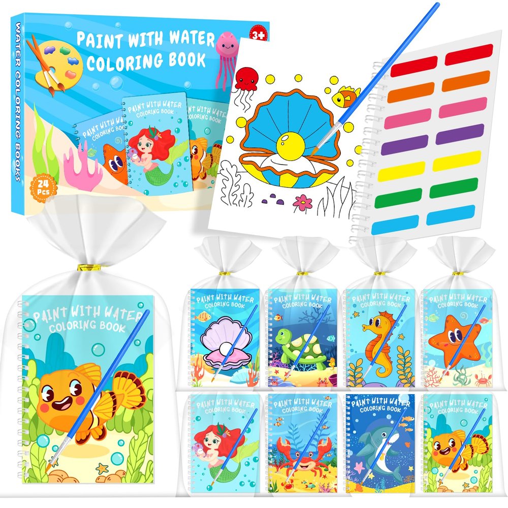 24 Water Coloring Books Under the Sea Party Favors, Beach Ocean Mini Coloring Books Bulk for Kids Birthday Classroom Goodie Bags Stuffers, Summer Toys Activity Books End of Year Student Gifts Prizes