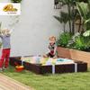 Qaba Kids Sandbox with Cover, Rectangular 73" HDPE Large Sand Pit with 4 Seats, Waterproof Bottom Liner, Weather Resistant Outdoor Sand Box for Backyard, Lawn, Garden, Beach, Patio, Brown view 2