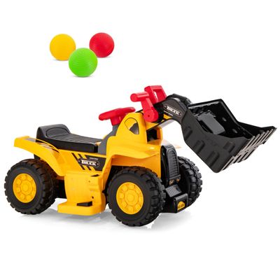 GLACER Electric Ride on Push Car, 6V Toddler Excavator Bulldozer w/Balls, Basketball Hoop, Outdoor Digging Scoop& Adjustable Bucket, Ride on Excavator Construction Vehicle for Boys Girls
