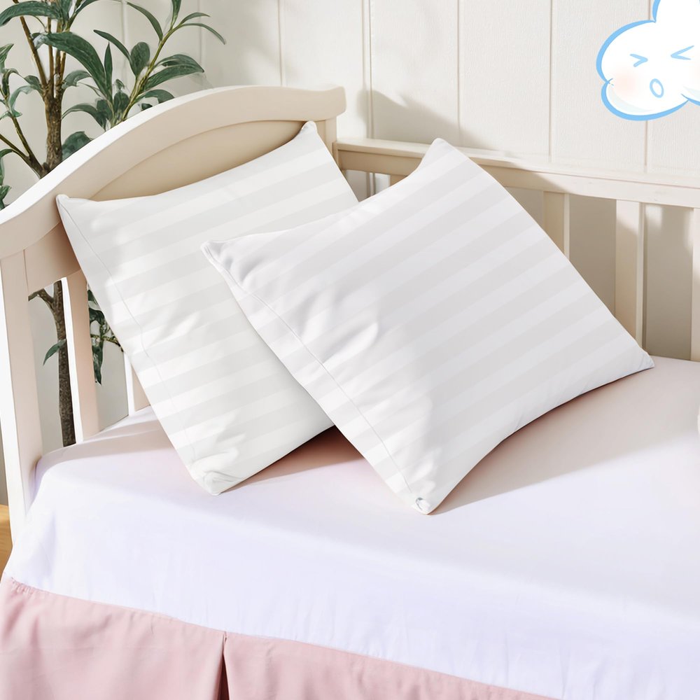 100% Cotton Toddler Pillow Protectors with Invisible Zipper, 600 Thread Count Sateen Wave Soft Breathable Hypoallergenic Nursery Pillowcases for Kids, 13x18 Inches, Set of 2