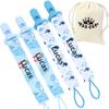 4 Pcs Personalized Dummy Strap Clip, Customized Pacifier Clip Dummy Holder Straps with 4 Silicone Adapter, Soother Chains Clips Fit All, Soothers, Teething Toys, Baby Essentials (Blue) view 1
