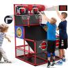 HYES 2 in 1 Dual Shot Basketball Arcade Game with 2 Dart Boards/Electronic Scoreboard/LED Light, Kids Basketball Hoop for Home Indoor Outdoor, Sport Toys for Boys Girls view 1