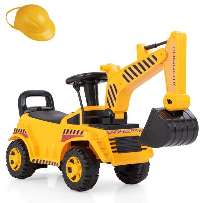 GLACER Ride on Excavator, Kids Bulldozer Digger Toy with Adjustable Shovel, Anti-Tipping Block & Horn Sound, Foot to Floor Construction Vehicle with Hidden Storage for 19-36 Months Boys Girls