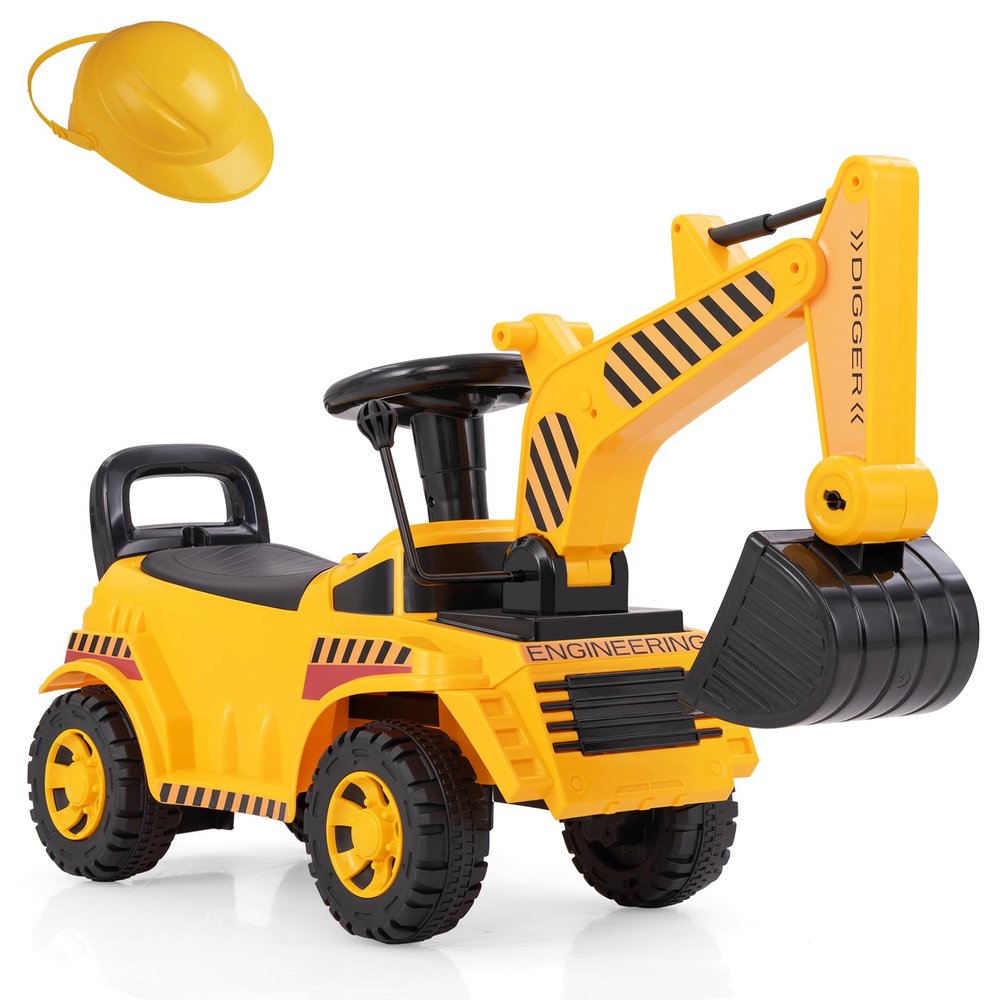 GLACER Ride on Excavator, Kids Bulldozer Digger Toy with Adjustable Shovel, Anti-Tipping Block & Horn Sound, Foot to Floor Construction Vehicle with Hidden Storage for 19-36 Months Boys Girls