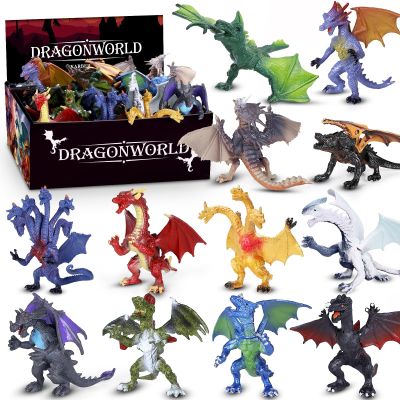 KarberDark 12 Pcs Dragon Toy Set with Gift Box, 4 Inch Realistic Mini Dragon Figures for Kids 3-5, 5-7, Party Favors, Birthday Decorations, Cake Toppers, Collectible Figurines for Boys Girls