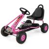 CLEEMAN Go Kart for Kids, Pedal Powered 4 Wheel Go Cart w/Steering Wheels & Adjustable Seat, Manual Brake, Non-Slip Wheels, Outdoor Indoor Pedal Foot Racer for Boy Girl (Pink) view 1