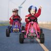 CLEEMAN Go Kart for Kids, Pedal Powered 4 Wheel Go Cart w/Steering Wheels & Adjustable Seat, Manual Brake, Non-Slip Wheels, Outdoor Indoor Pedal Foot Racer for Boy Girl (Pink) view 2