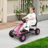 CLEEMAN Go Kart for Kids, Pedal Powered 4 Wheel Go Cart w/Steering Wheels & Adjustable Seat, Manual Brake, Non-Slip Wheels, Outdoor Indoor Pedal Foot Racer for Boy Girl (Pink) view 3