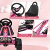 CLEEMAN Go Kart for Kids, Pedal Powered 4 Wheel Go Cart w/Steering Wheels & Adjustable Seat, Manual Brake, Non-Slip Wheels, Outdoor Indoor Pedal Foot Racer for Boy Girl (Pink) view 4