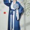 7vcraft Hanfu Dress, Ancient China Song Dynasty Traditional Costume, Hanfu Set 3 Pieces (2 Robes + belt), Long Dress, Green+Beige, Blue+White (Outer Blue + Inner White, S) view 2