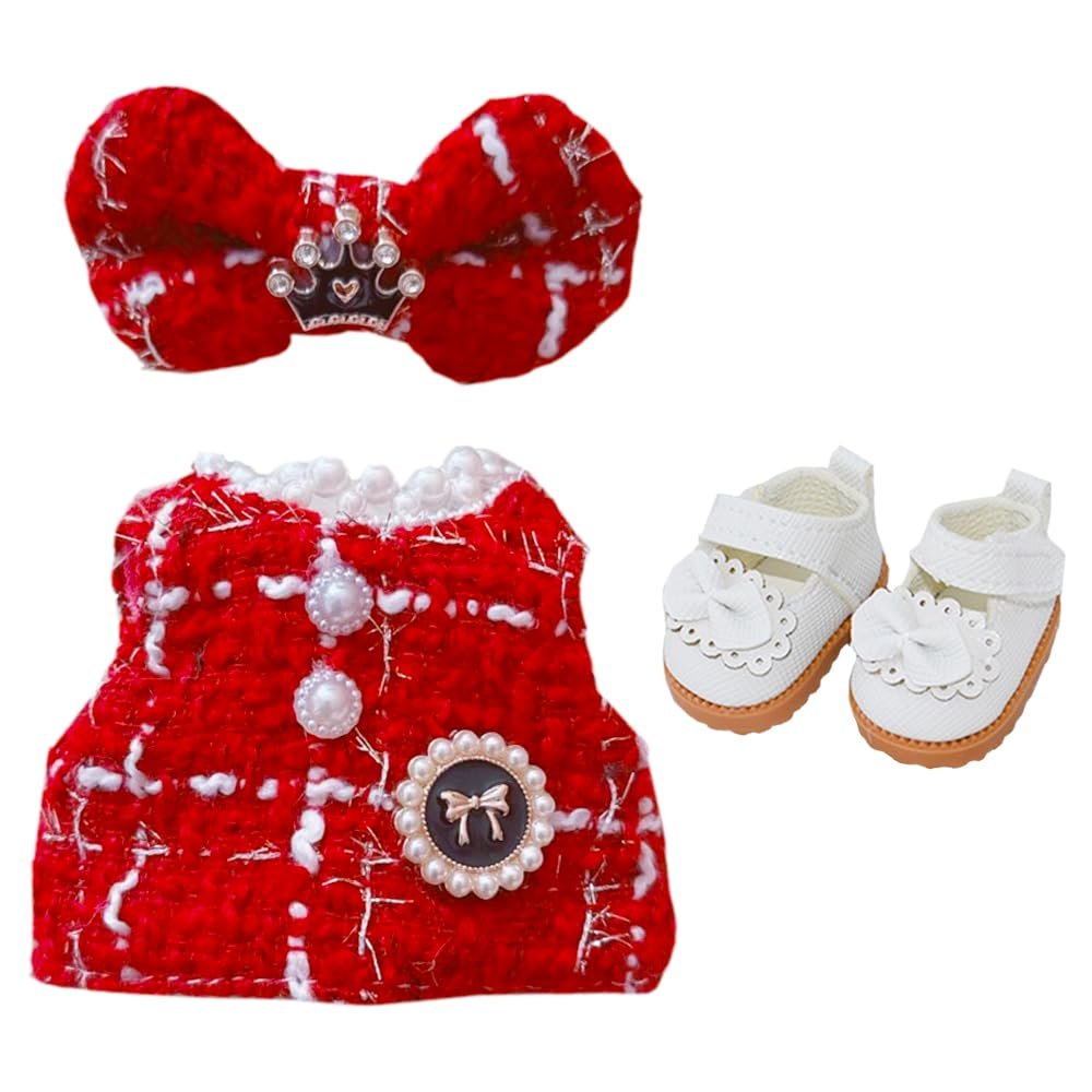 niannyyhouse 10cm-15cm Plush Doll Clothes Hairpin Sleeveless Dress Shoes 17cm Doll Dress Up (Red)