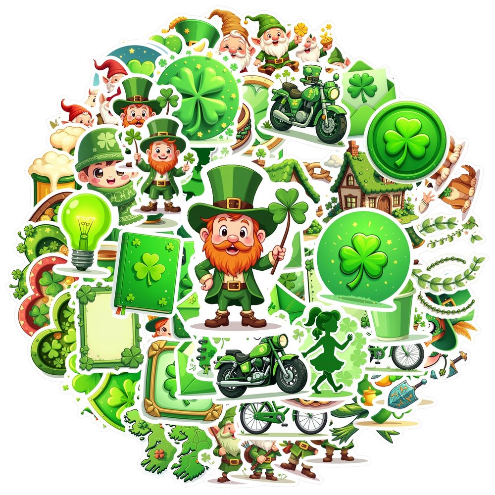 100Pcs Cartoon St Patricks Day Stickers, Waterproof St Patricks Day Sticker for Water Bottle Laptop Phone Cases Planner Skateboard Luggage Party Favor Decor St Patricks Day Decorations C1Q1Z1F