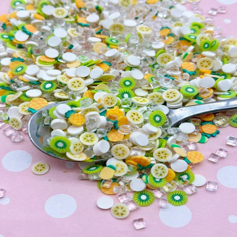 Pastel Tropical Fake Sprinkles with Fruit Slices and Resin Ice Chunks, Miniature Sprinkles for Crafts, Fake Bake, Slime, Decoden (15 gram bag)