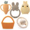 Cute Easter Baby Teether Set, Easter Bunny, Carrot, Chicken, Rattle Egg & Easter Basket Teething Toys Easter Teethers Toys Gift Set for Babies view 1