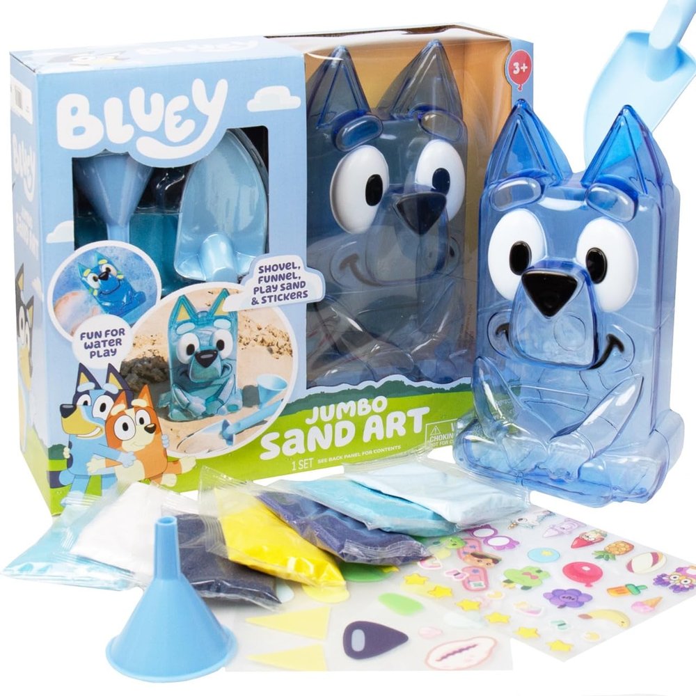 Bluey Jumbo Sand Art, Reusable Bluey Toys, Fill with Sand or Water, Includes Waterproof Bluey Doll, Kids Shovel and Funnel, Fun Sensory Toys for Kids, Great Toddler Activities, Toddler Travel Toys