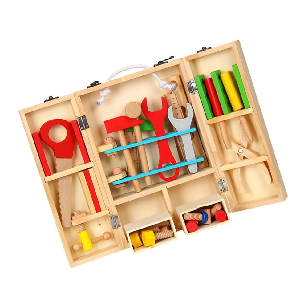 Gogogmee Wood Pretend Play Engineering Maintenance Toy 1 Set Construction Toys for Boys and Girls Smooth Edged Safe for Boys Girls