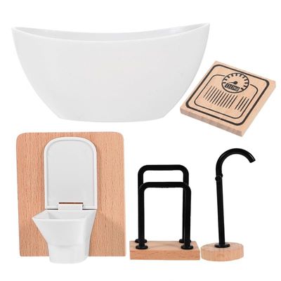 Abaodam 12 Scale Shower Room Toilet Bathtub Towel Rack & Scale 5pcs Dollhouse Decor Accessories