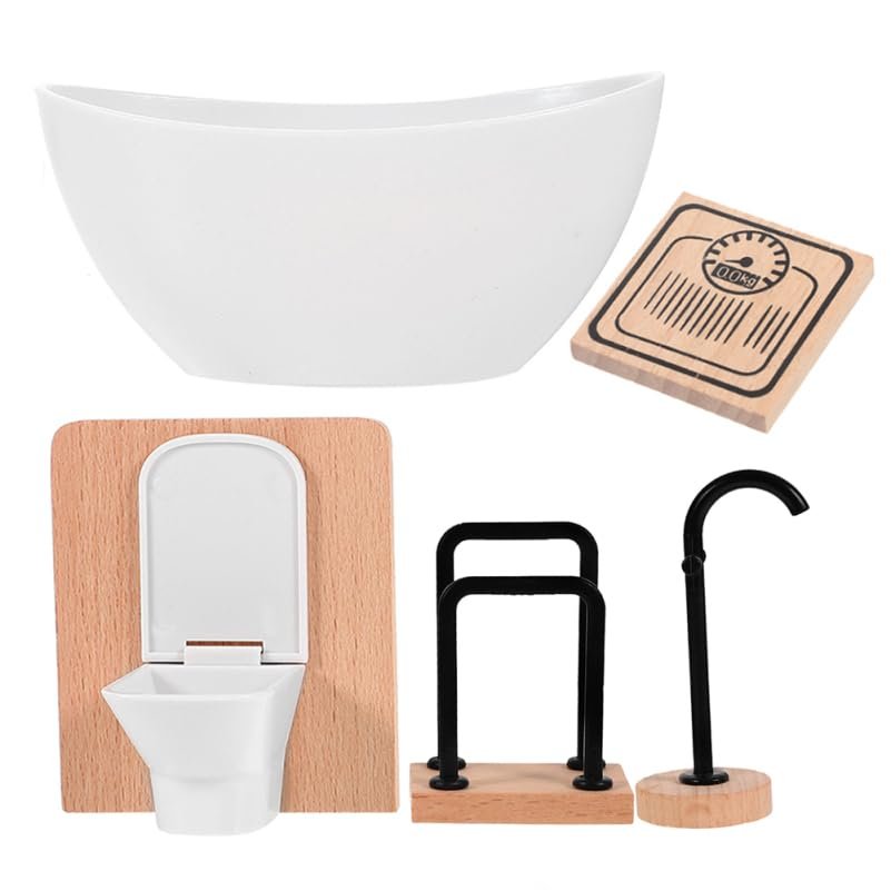 Abaodam 12 Scale Shower Room Toilet Bathtub Towel Rack & Scale 5pcs Dollhouse Decor Accessories