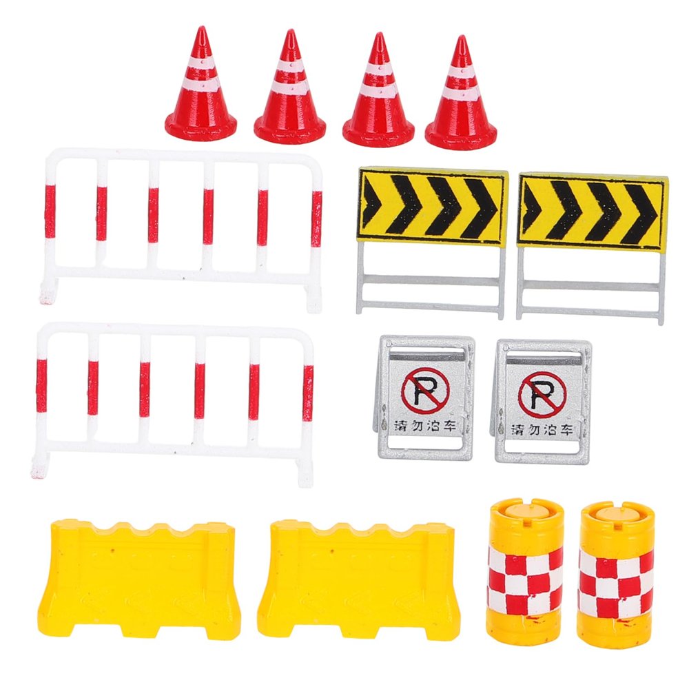CORHAD 14pcs Miniature Traffic Cones and Road Signs Playset Realistic Sand Tray Accessories for Boys and Girls Dioramas and Photography Lightweight and Easy to Clean