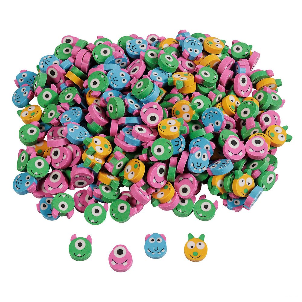 1/2" Bulk 500 Pieces Mini Halloween Monster Face Rubber Eraser Assortment Assorted Perfect for Party Favors, Classroom Rewards, and Trick-or-Treat