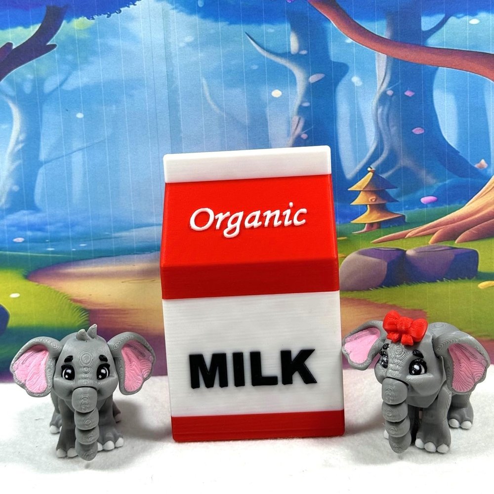 2pcs 3D Printed Baby Elephant in Milk Carton, Articulated Male and Female Baby Elephant Fidget Toy, Fidget ADHD Autism Toy, Mini Gift Idea ABE001-MC