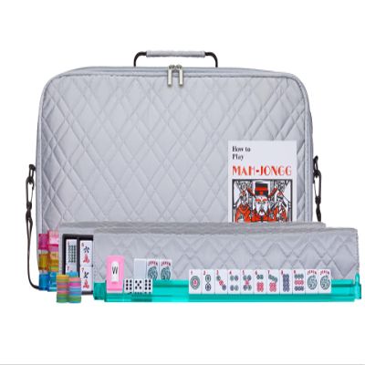 American Mahjong Set Silver" - Quilted PU Leather Carrying Bag with Shoulder Strap & Handles, All-in-One Tile Racks with Pushers, 166 Engraved Tiles, Dice, Bettor, Extra Tiles & Instructions