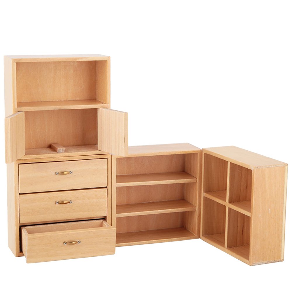 1:12 Mini Wood Cabinet Furniture Living Room Bedroom Cabinet Unit Cabinet Cupboard Closet Various Styles of Furniture for Dollhouse(Burlywood) (Wood)