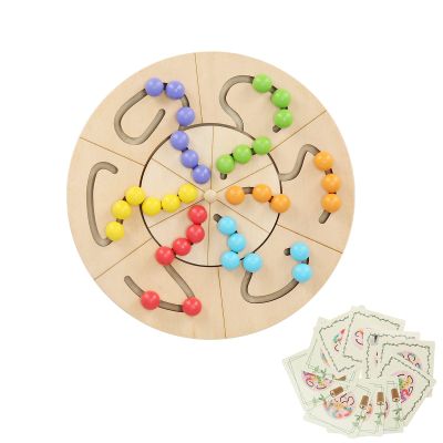Wooden Bead Turntable Toy,Thinking Training Colorful Beads Rolling Ball,Brain Development Toy for 3+ Years,Improve Logical Thinking and Cognitive Skills with Colorful Beads