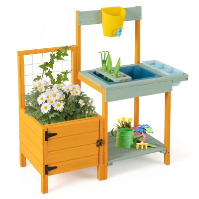 KOTEK Kids Potting Bench, Fir Wood Toy Gardening Center with Planter Box, Sink & Faucet, Garden Tools, Planting Pots, Backyard Kitchen Playset, Mud Table for Kids Outdoor, Gift for Boys Girls