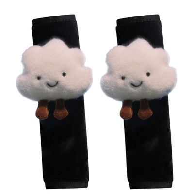 1 Pair Car Seat Strap Pads, Cute Cartoon Cloud Car Seat Belt Cover with Loop-and-Hook Tape, Fluffy Plush Seatbelt Cushion, Reusable Universal Seat Belt Cover Pad for Shoulder Neck Seat Belt Cover Pad
