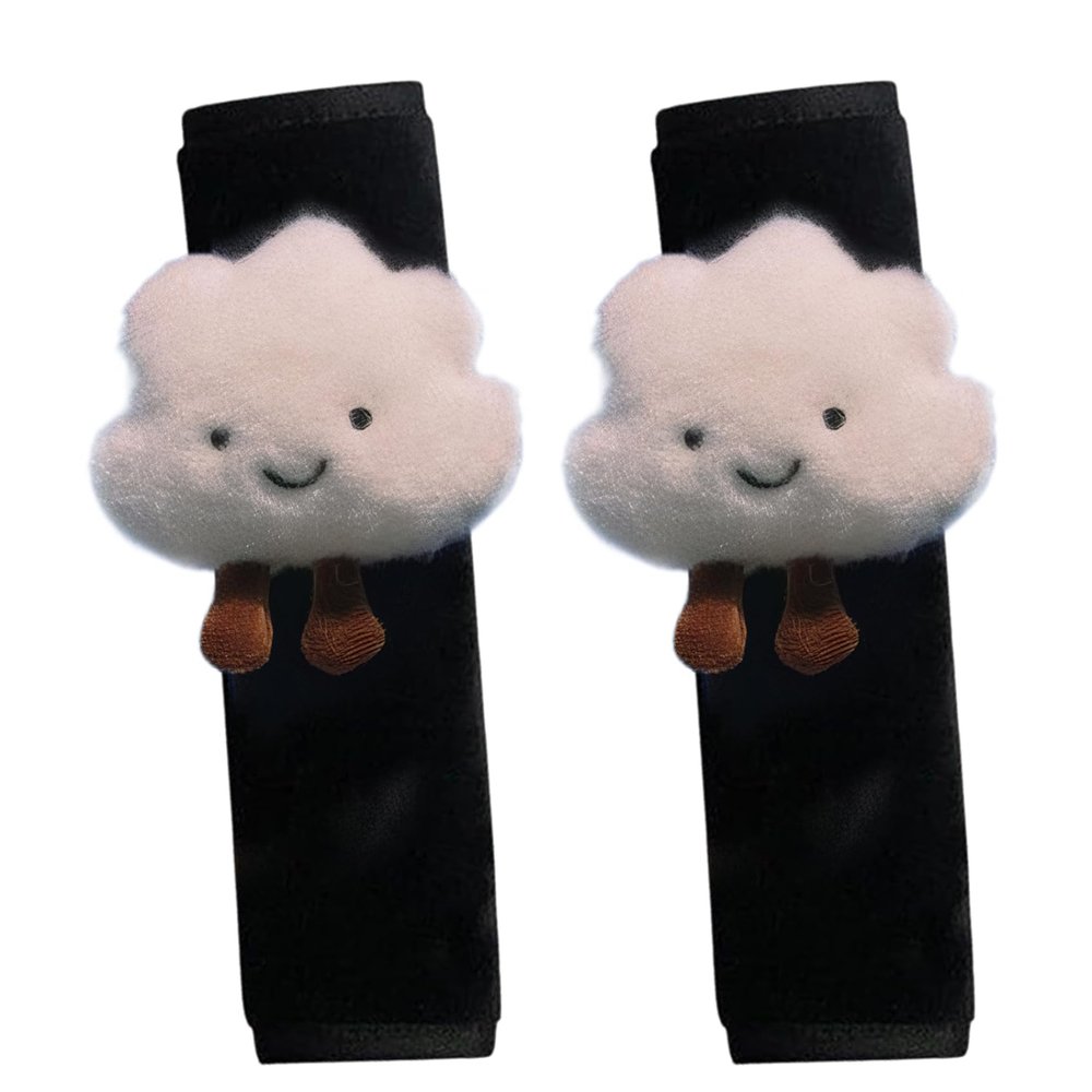 1 Pair Car Seat Strap Pads, Cute Cartoon Cloud Car Seat Belt Cover with Loop-and-Hook Tape, Fluffy Plush Seatbelt Cushion, Reusable Universal Seat Belt Cover Pad for Shoulder Neck Seat Belt Cover Pad
