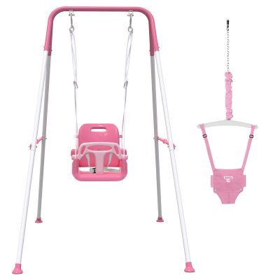 2 in 1 Toddler Swing & Baby Jumper, Foldable Baby Swing Outdoor & Indoor Use, Easily Installable and Storable (Pink)