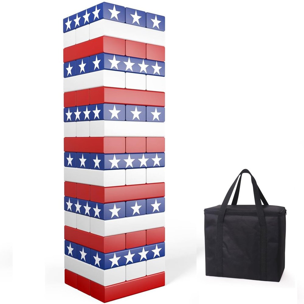 Nattork Giant Tumbling Tower (Stack from 1.77Ft to 4+ Ft), Wood Stacking Giant Blocks Game| Made from Premium Pine Wood| Ideal for Family, 54PCS Stars