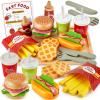 BUYGER Play Food Sets for Kids Kitchen, Wooden Fast Food Hamburger Play Set, Pretend Play Kitchen Accessories Toy Food Gifts for Ages 3 4 5 Years Old Toddler Kids Boys Girls view 1