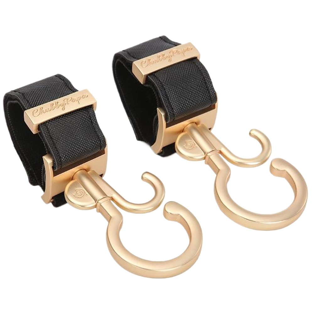 2PCS Stroller Hooks Dual Hook Rotating Stroller Clips Easy to Attach Stroller Accessories with Strong Load-Bearing Hand-Free Hooks for Diaper Bag Shopping Bag Gold Stroller Accessories Stroller Hooks