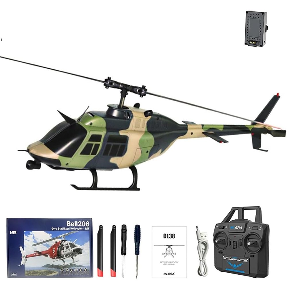 C138 RC Helicopter with 6-axis Gyroscope, 1/30 Scale 2.4G 6CH Remote Control Aircraft with Altitude Hold and Optical Flow Positioning, One-Key Takeoff/Landing, Gift for Adults