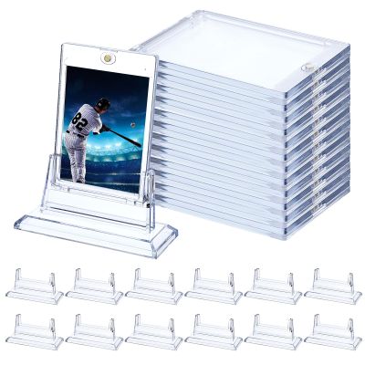 12Pcs Magnetic Card Holders for Trading Card, Baseball Card Protectors with 12 Stands, 35pt Acrylic Hard Card Sleeves Case for Sports Cards, Game Cards,Standard Cards Storage and Display