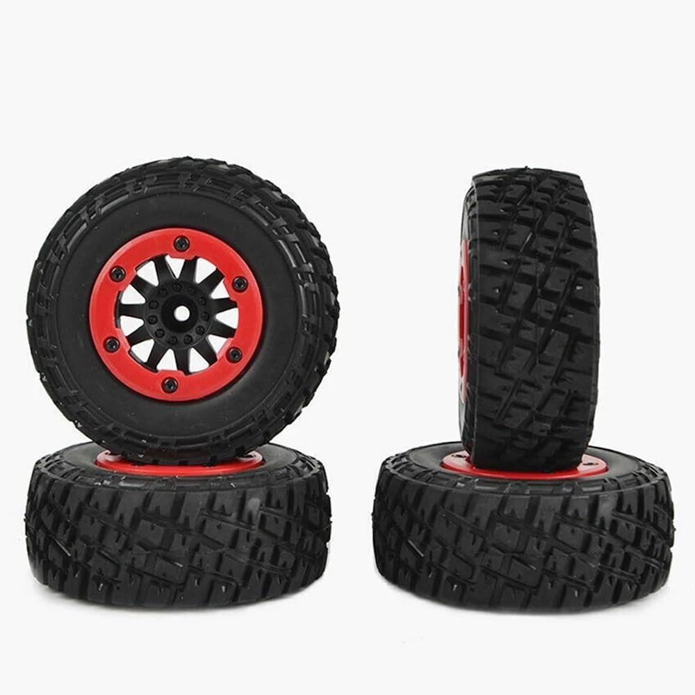 1/10 Short Course Rubber Tires Beadlock Wheel Rim Set Compatible with 4x4 R Vehicles and 1/10 22S 2WD SCT Models