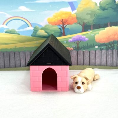 3D Printed Dog with Dog House, 3.5" Articulated Pitbull Puppy Dog Animal, Man's Best Friend, Fidget Animal Dog, Office and Home Decor - ADSET3-PIT-PH