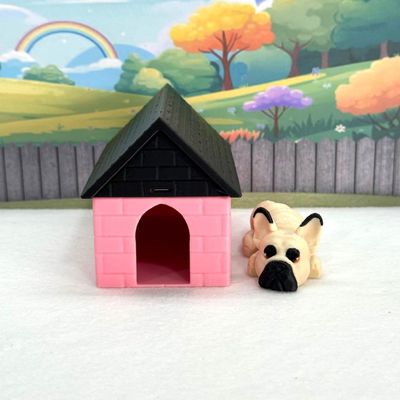 3D Printed Dog with Dog House, 3.5" Articulated French Bulldog Animal Fidget Toy, Man's Best Friend, Fidget ADHD Autism Toy, Office and Home Decor - ADSET1-FB-PH