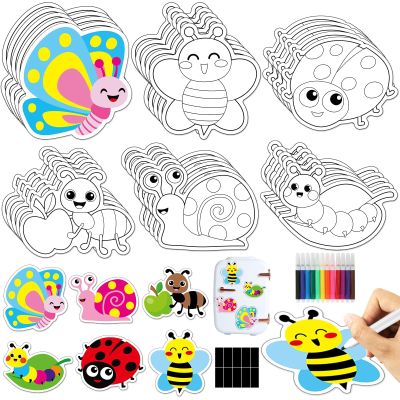 30 Sets Spring Bug Arts Crafts Coloring Magnets Kits for Fridge Color Your Own Insect Bee Butterfly Ladybug DIY Magnetic Crafts for Spring Summer Party Decorations Classroom Home Activities Games