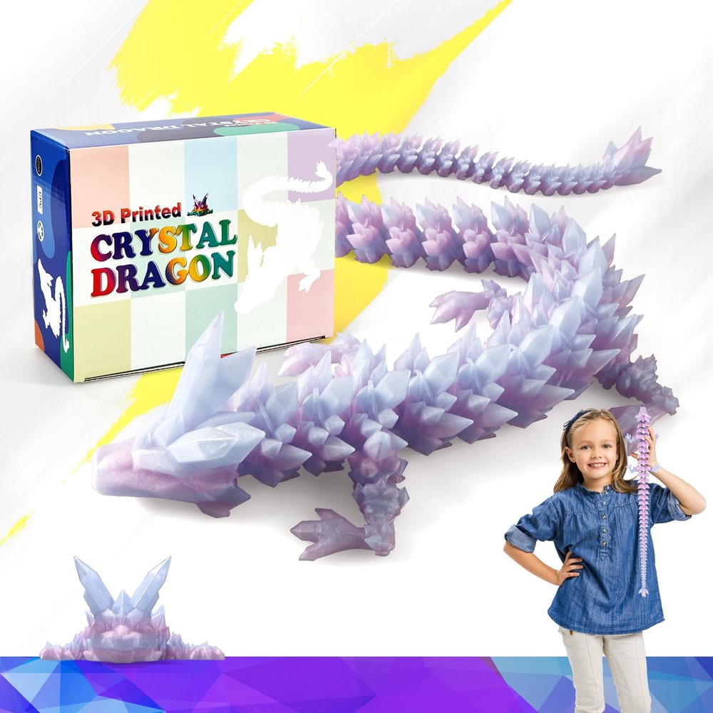 HyBaiS 24 inch Large 3D Printed Dragon,3D Dragons Figurine Toy,Big 3D Printed Toys,Easter Stuffer Gift for Kids 5-7,Desk and Home Deco(Crystal Purple)