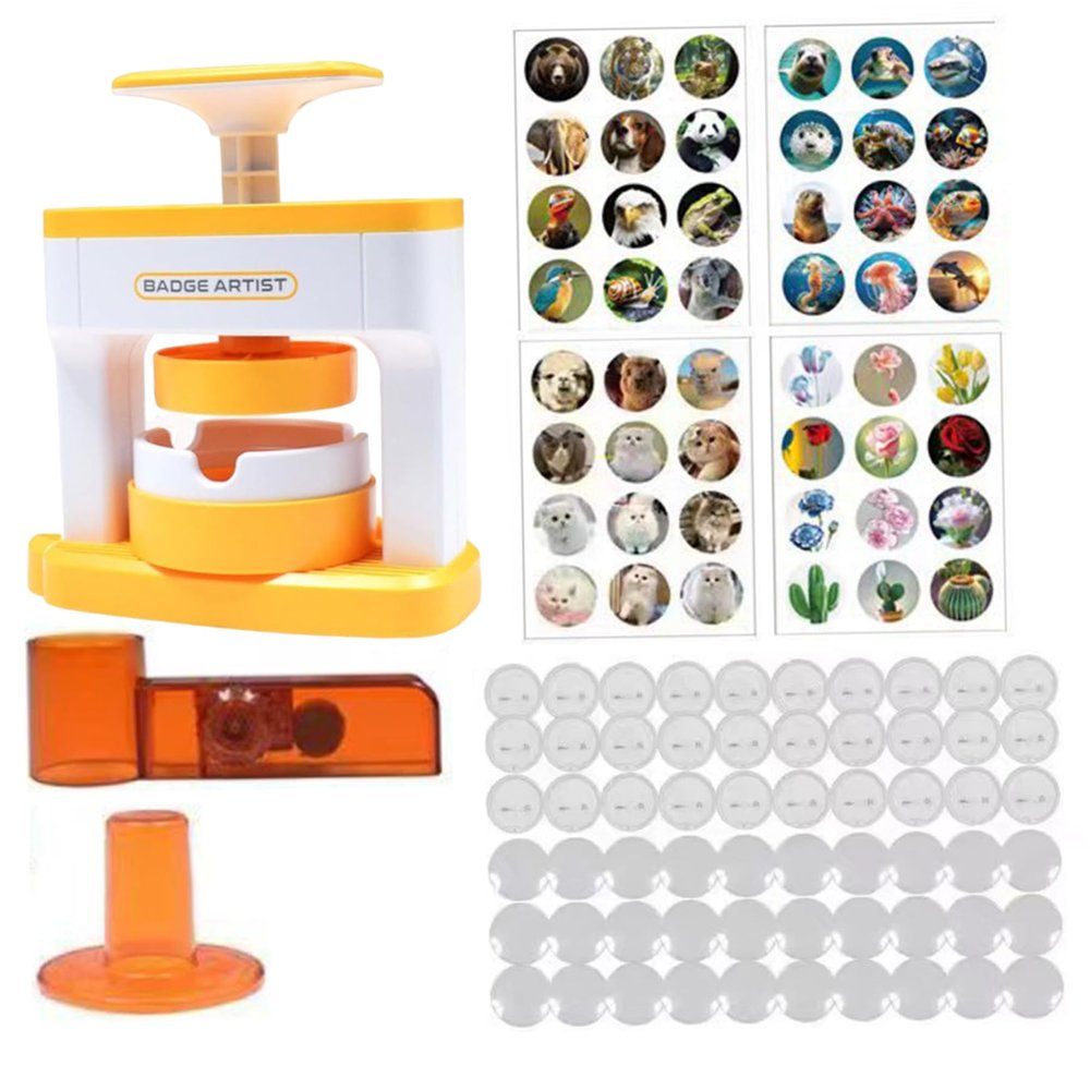 1 Set Badge Maker for Kids, DIY Round Button Maker with 48 Sticker and 48 Button Parts Cute Press Pin Maker Machine Gift for Girls Pin Maker Pin Maker Machine Button Maker Badge Making Machine