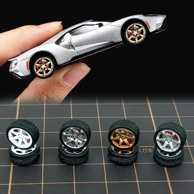 1/64 Wheels and tires for Upgraded Mainline Cast Model Car, True Rider Series,Diameter is 0.39In, Six-Axis, 4 Sets/Pack, ABS wheels with Rubber Tires Rivet Shaft with Brake Pads (Series Z(4 sets))