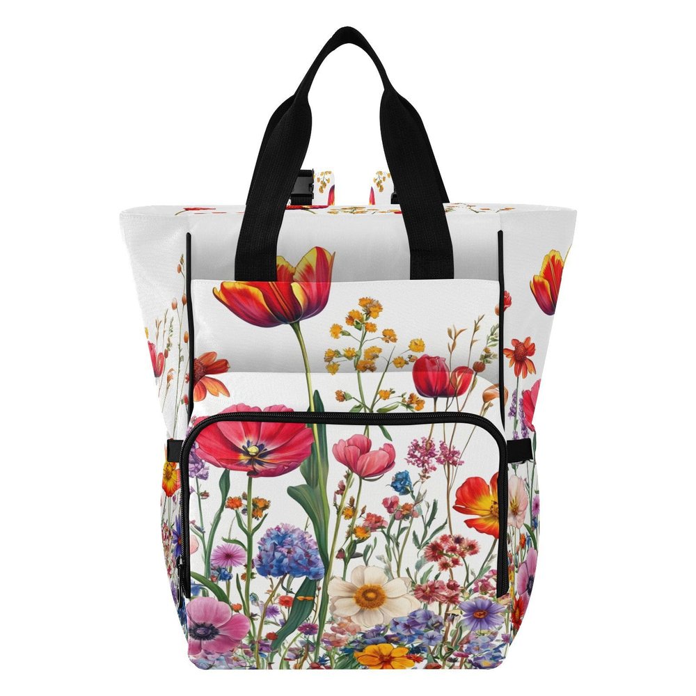 Kigai Abundant Flower Fields Diaper Bag Backpack for Baby Travel Waterproof MultiPocket Baby Bag with Insulated Bottle Holders & Stroller Straps for Mom & Dad